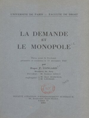 cover image of La demande et le monopole